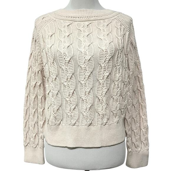 VELVET Graham & Spencer Sweater Dennie Boat Neck Cable Knit Cream Pullover Sz S - Picture 2 of 9